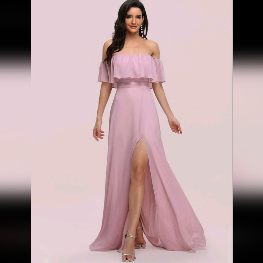 Off-Shoulder Thigh Slit Ruched Formal Dress - Picture 2 of 6